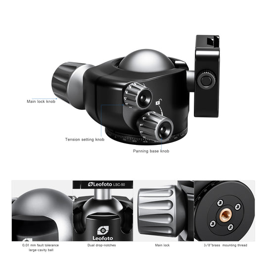Leofoto LH-47SC Low Profile Ballhead  with Dual Profile Picatinny/Arca Clamp