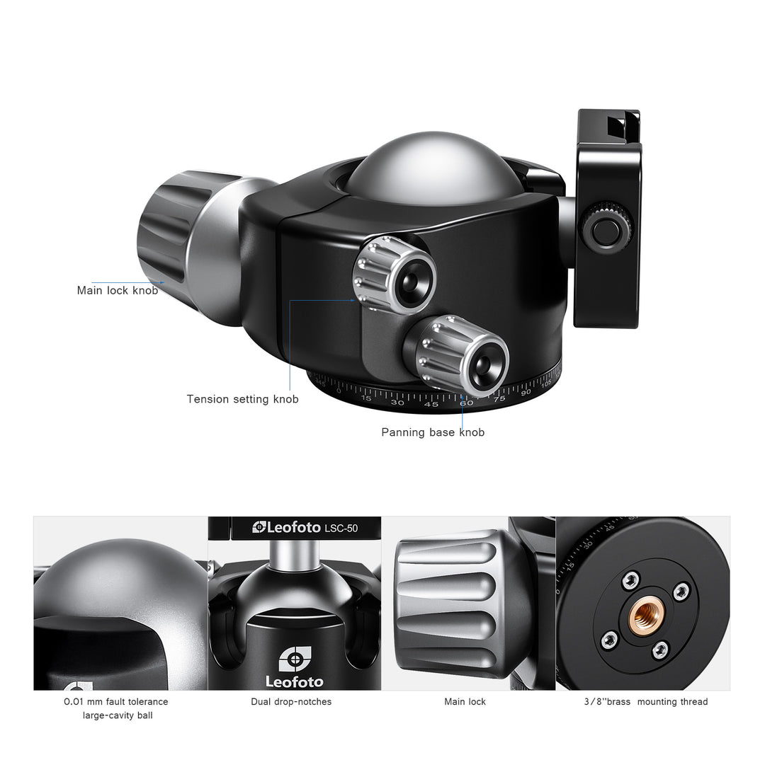 Leofoto LH-55SC Low Profile Ballhead  with Dual Profile Picatinny/Arca Clamp