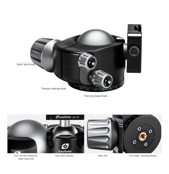Leofoto LH-55SC Low Profile Ballhead  with Dual Profile Picatinny/Arca Clamp