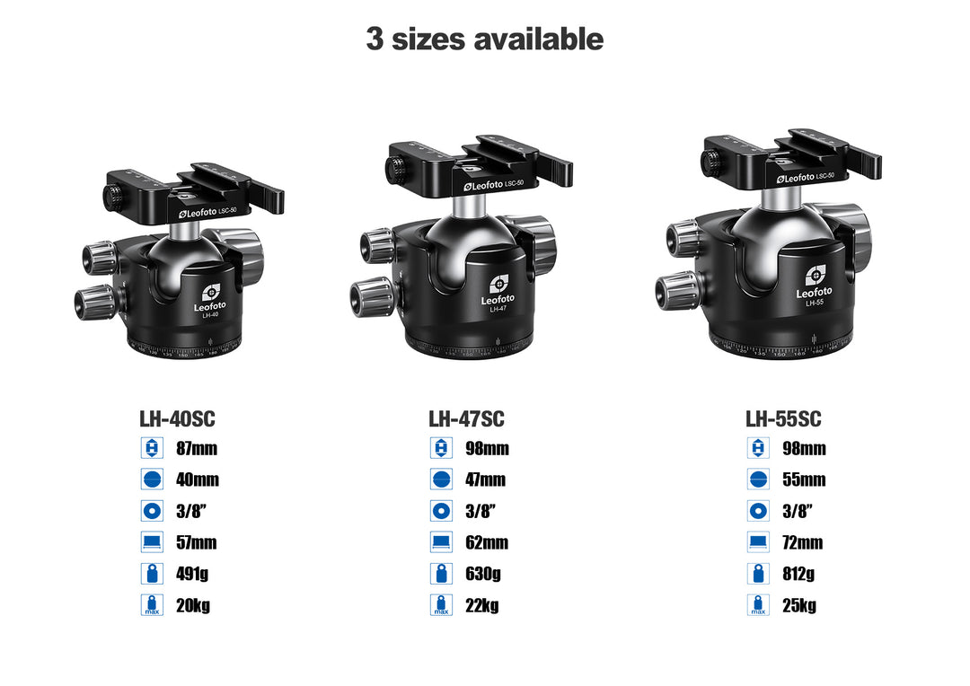 Leofoto LH-55SC Low Profile Ballhead  with Dual Profile Picatinny/Arca Clamp