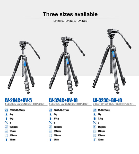 Leofoto LV-323C + BV-10 Video Tripod Kit