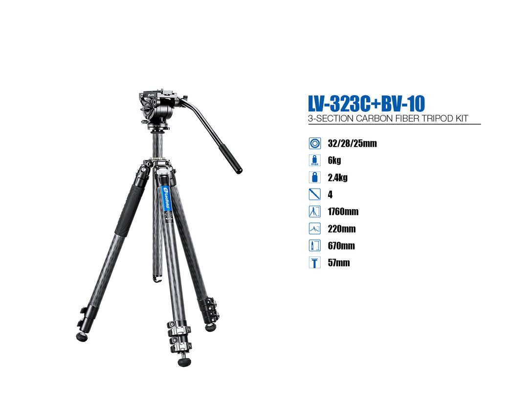 Leofoto LV-323C + BV-10 Video Tripod Kit