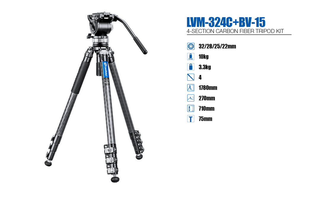 Leofoto LVM-324C + BV-15 Video Tripod Kit