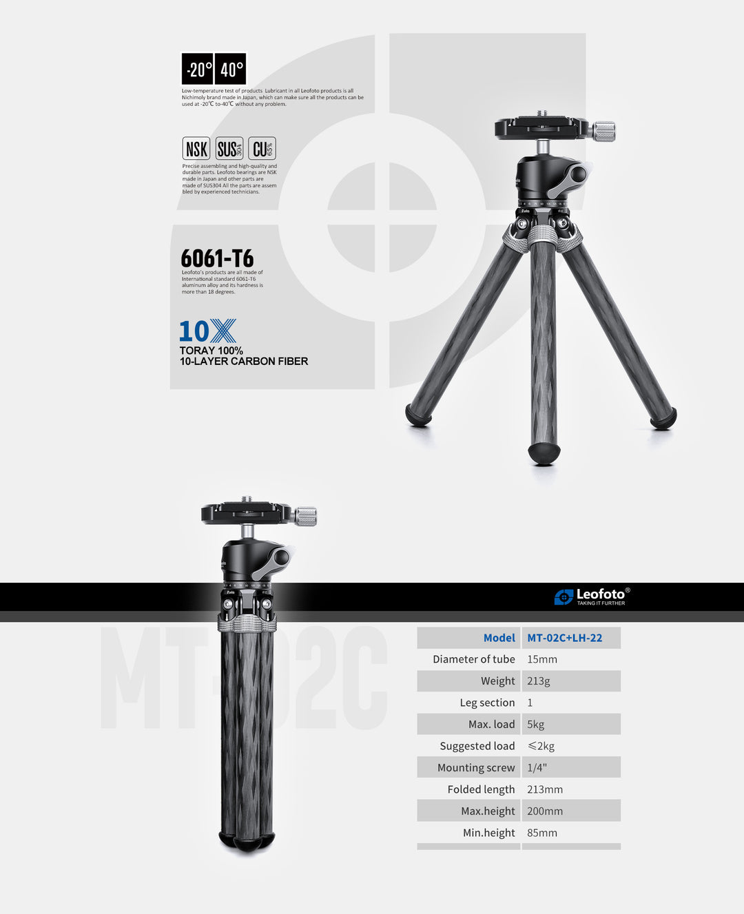Leofoto MT-02C and LH-22 Mini Tripod Kit