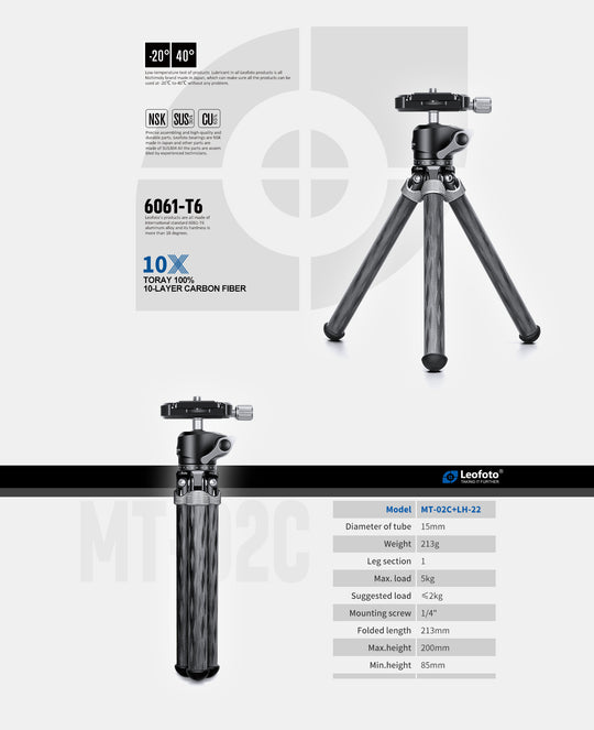 Leofoto MT-02C and LH-22 Mini Tripod Kit