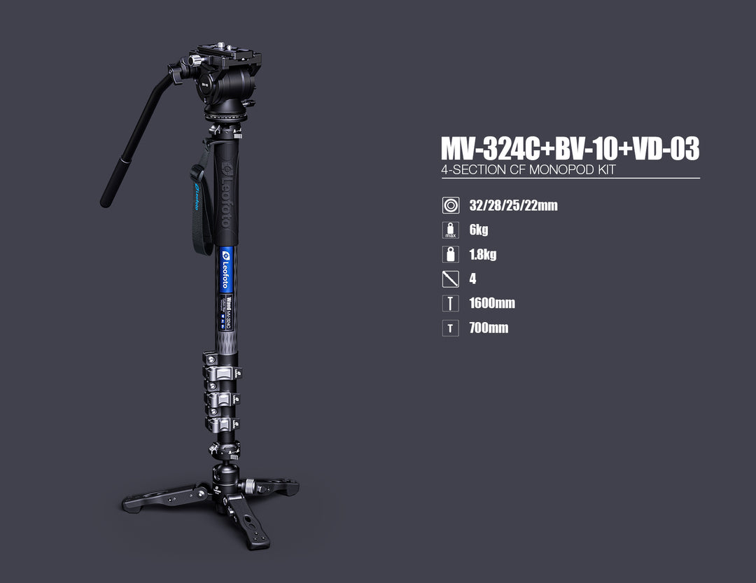 Leofoto MV-324C + VD-03 Video Monopod Kit