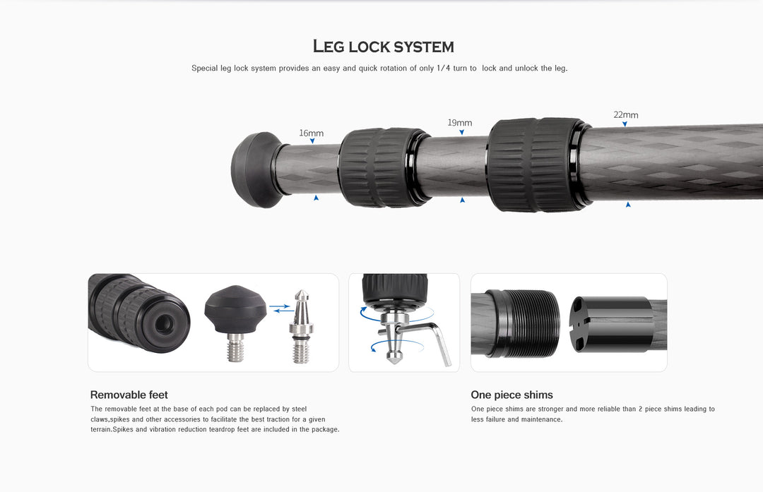 Leofoto Ranger Leveling LS-223CEX + RH-0 Carbon Fiber Tripod Kit