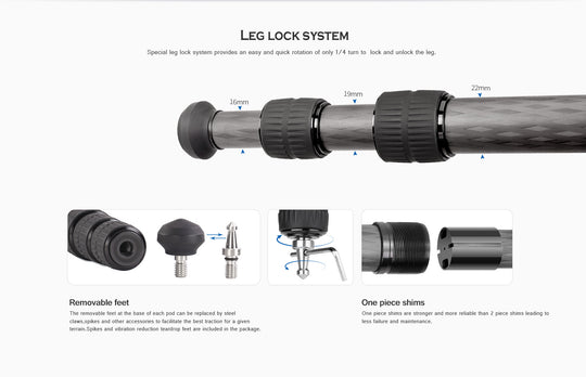 Leofoto Ranger Leveling LS-223CEX + RH-0 Carbon Fiber Tripod Kit