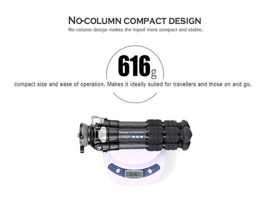 Leofoto Ranger Leveling LS-223CEX + RH-0 Carbon Fiber Tripod Kit