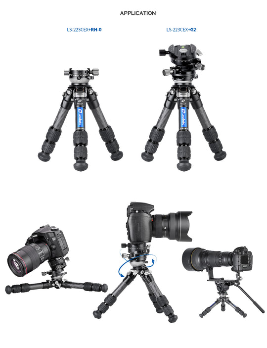 Leofoto Ranger Leveling LS-223CEX + RH-0 Carbon Fiber Tripod Kit